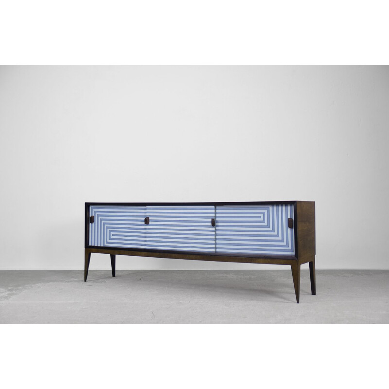 Vintage Modern Walnut Hand-Painted Sideboard, Scandinavia 1960s