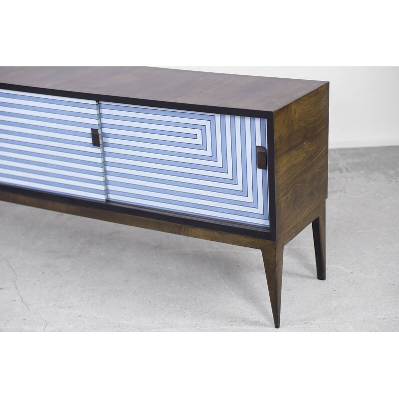 Vintage Modern Walnut Hand-Painted Sideboard, Scandinavia 1960s