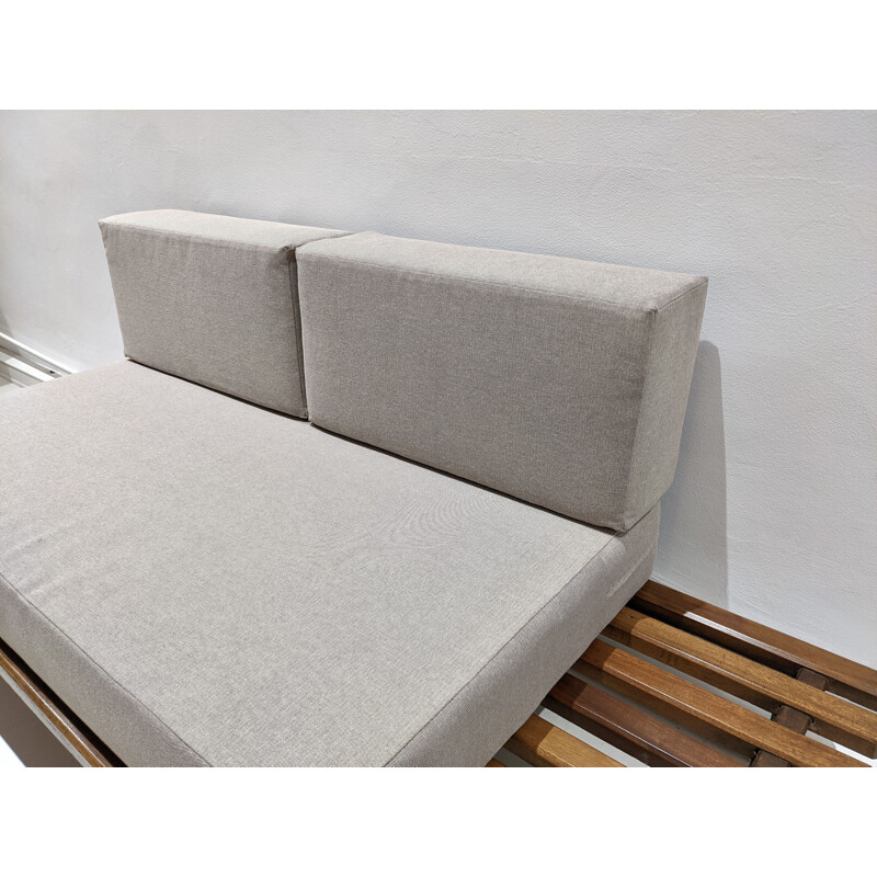 Vintage Cansado bench with mattress and cushions by Charlotte Perriand 1954s