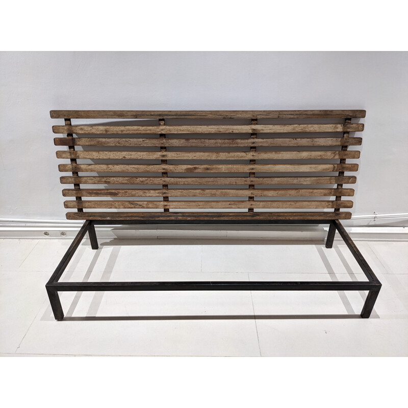 Vintage Cansado bench with mattress and cushions by Charlotte Perriand 1954s