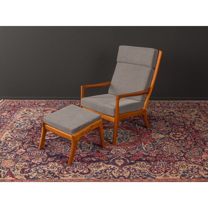 Fauteuil vintage avec tabouret par Ole Wanscher, Danemark 1960