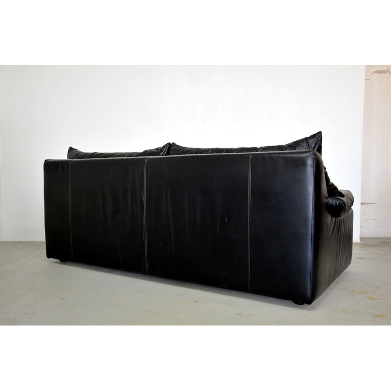 Vintage black leather sofa by Cinna 1980s