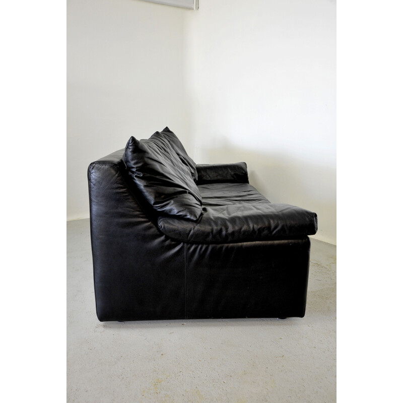 Vintage black leather sofa by Cinna 1980s