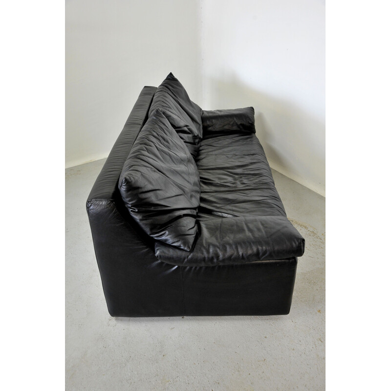 Vintage black leather sofa by Cinna 1980s