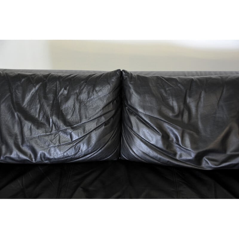 Vintage black leather sofa by Cinna 1980s