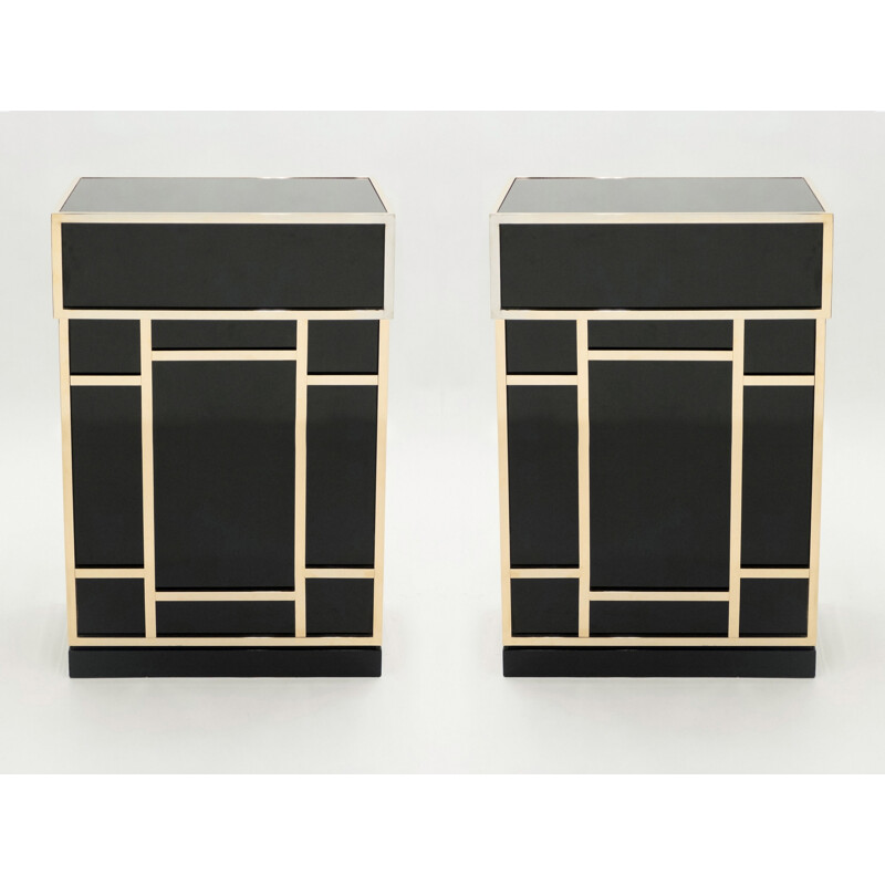 Pair of vintage black lacquer and brass bar elements by Maison Jansen, 1970