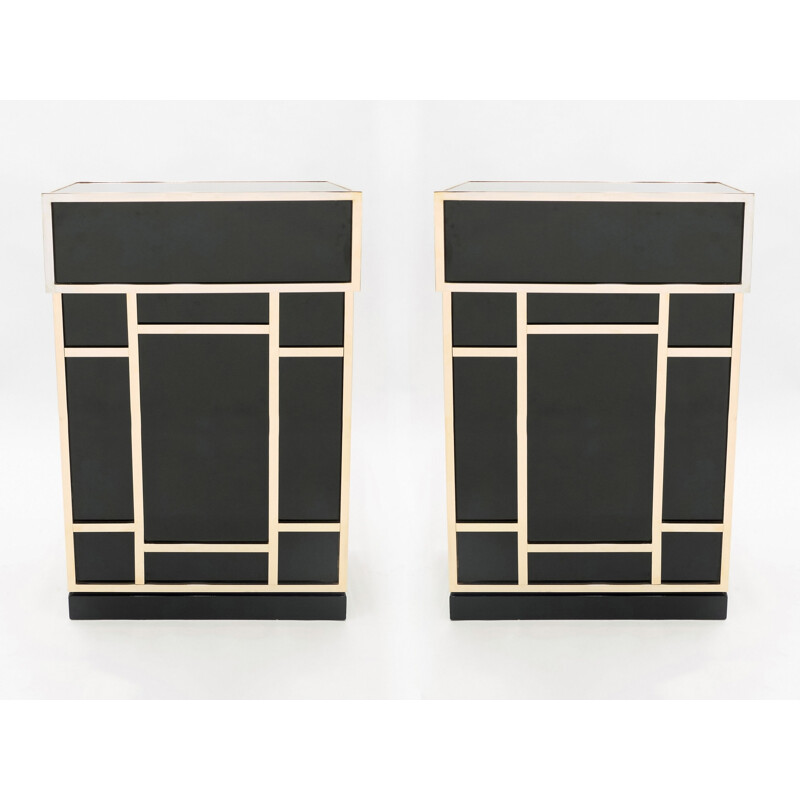 Pair of vintage black lacquer and brass bar elements by Maison Jansen, 1970