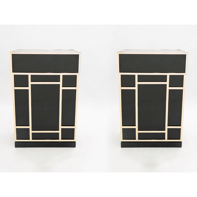 Coppia di elementi da bar vintage in lacca nera e ottone della Maison Jansen, 1970