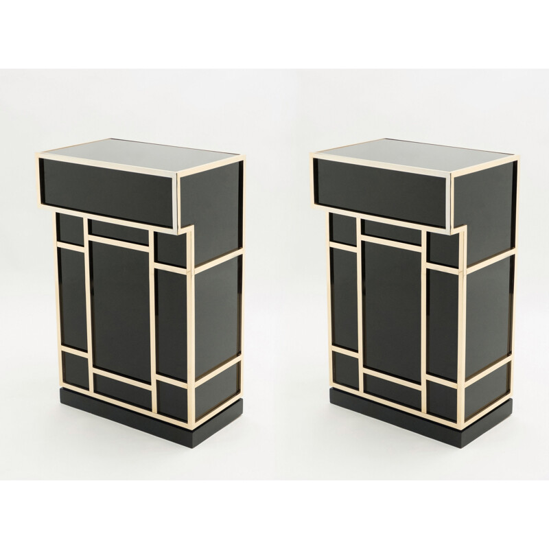 Pair of vintage black lacquer and brass bar elements by Maison Jansen, 1970