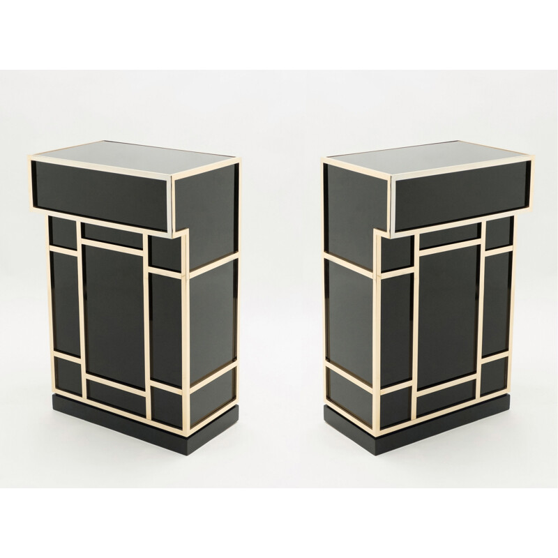 Pair of vintage black lacquer and brass bar elements by Maison Jansen, 1970