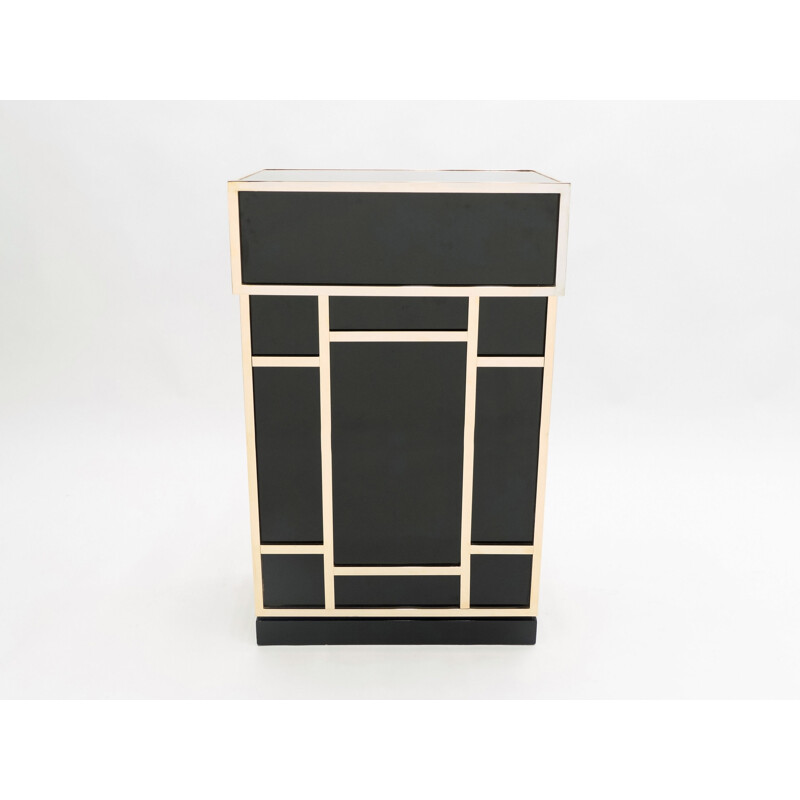Pareja de elementos de bar vintage en laca negra y latón de Maison Jansen, 1970