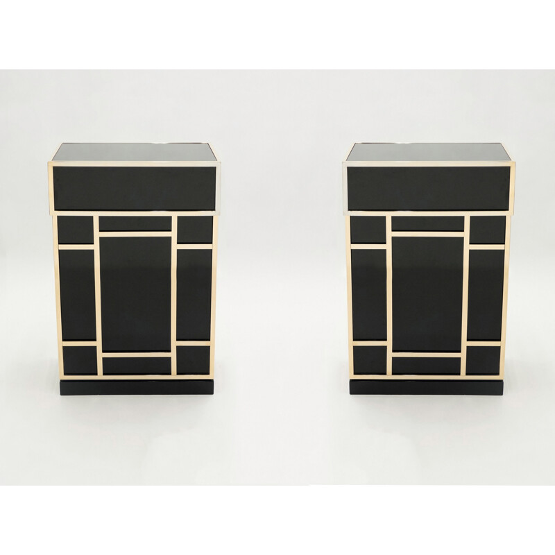Coppia di elementi da bar vintage in lacca nera e ottone della Maison Jansen, 1970