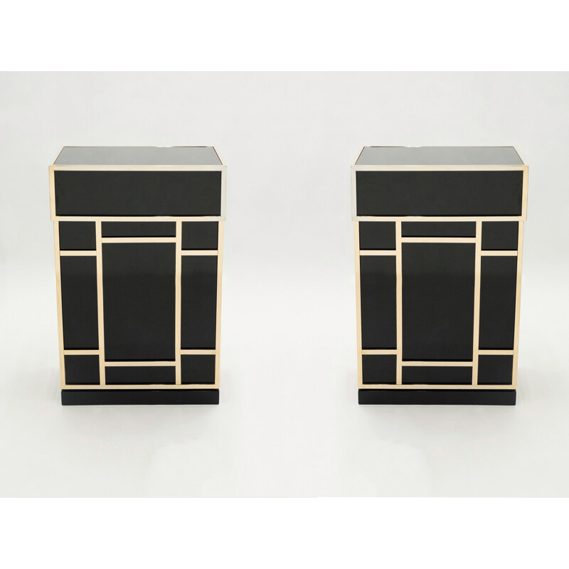 Pair of vintage black lacquer and brass bar elements by Maison Jansen, 1970