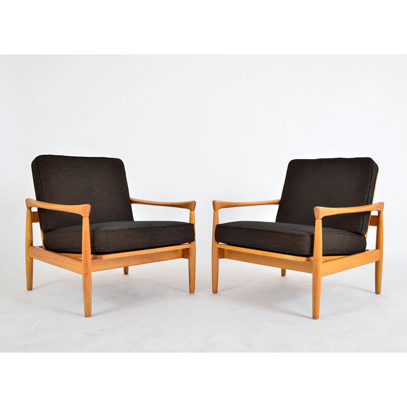 Pair vintage Erik Worts Oak Lounge Chairs for Broderna Andersson, Sweden 1960s