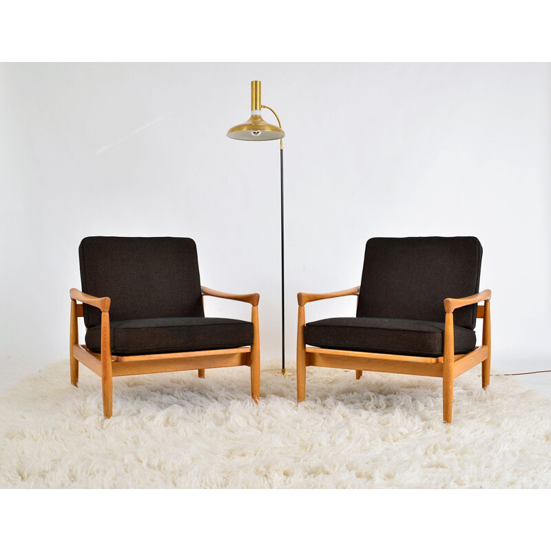 Pair vintage Erik Worts Oak Lounge Chairs for Broderna Andersson, Sweden 1960s