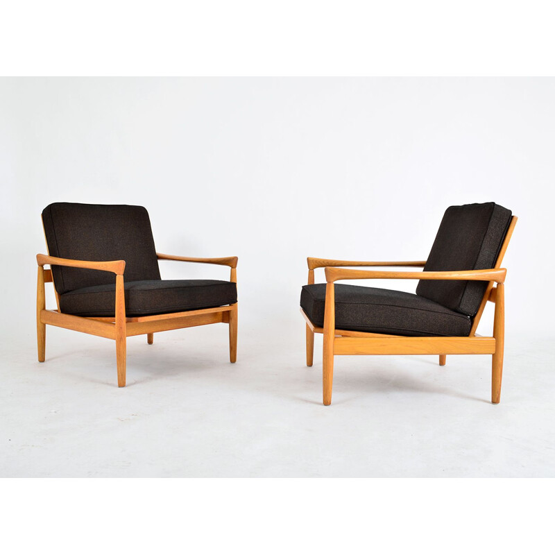 Paire de fauteuil lounge vintage Erik Worts en chêne pour Broderna Andersson, Suède 1960