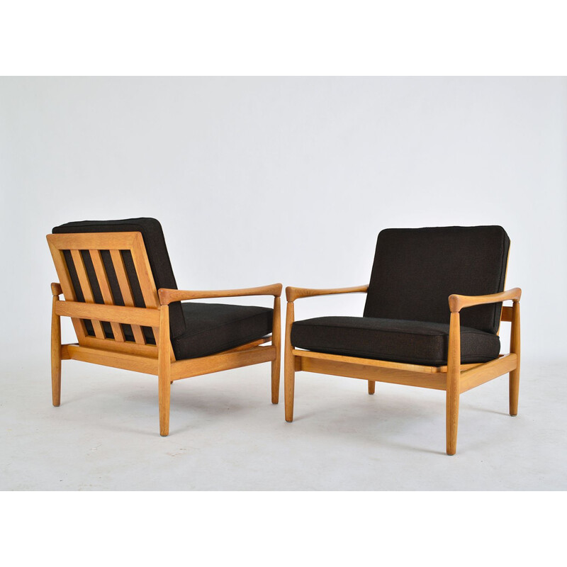 Pair vintage Erik Worts Oak Lounge Chairs for Broderna Andersson, Sweden 1960s