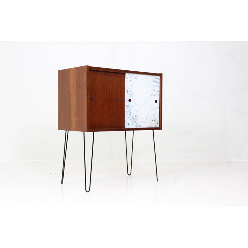 Console table in teak with iron hairpin legs - 1960s