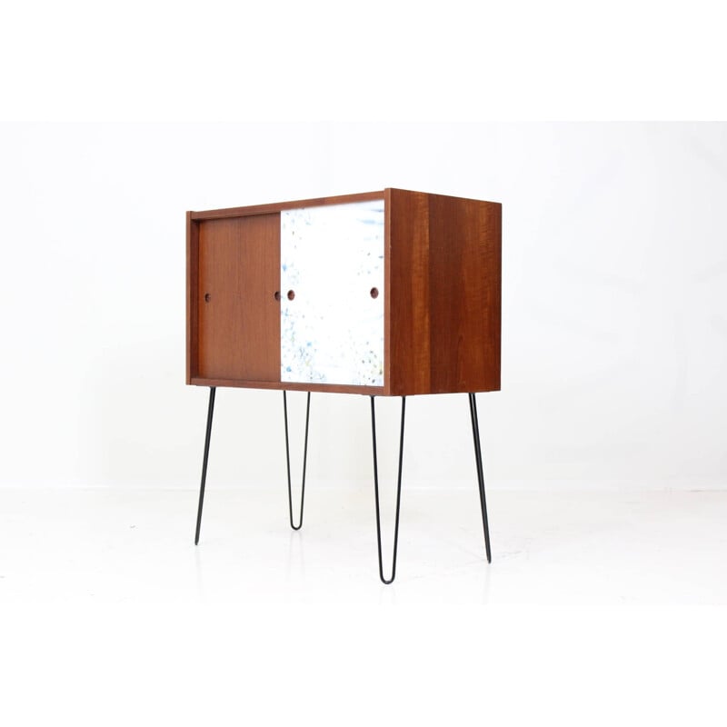 Console table in teak with iron hairpin legs - 1960s