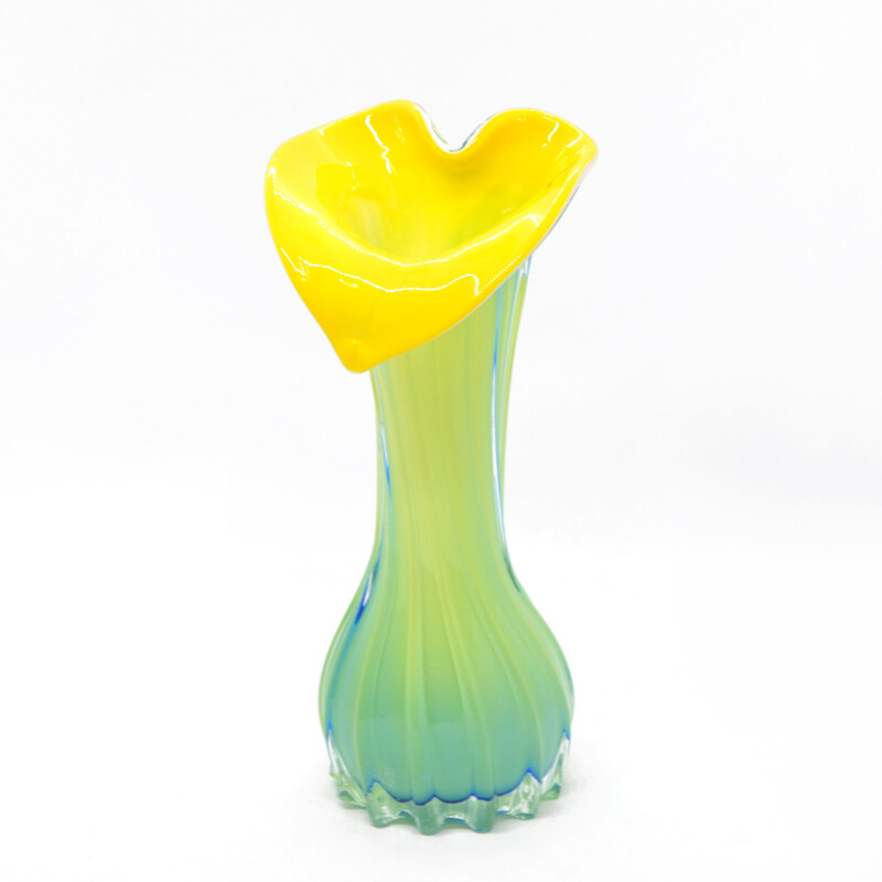 Vase vintage en verre soufflé à la main de Murano, Italie 1980