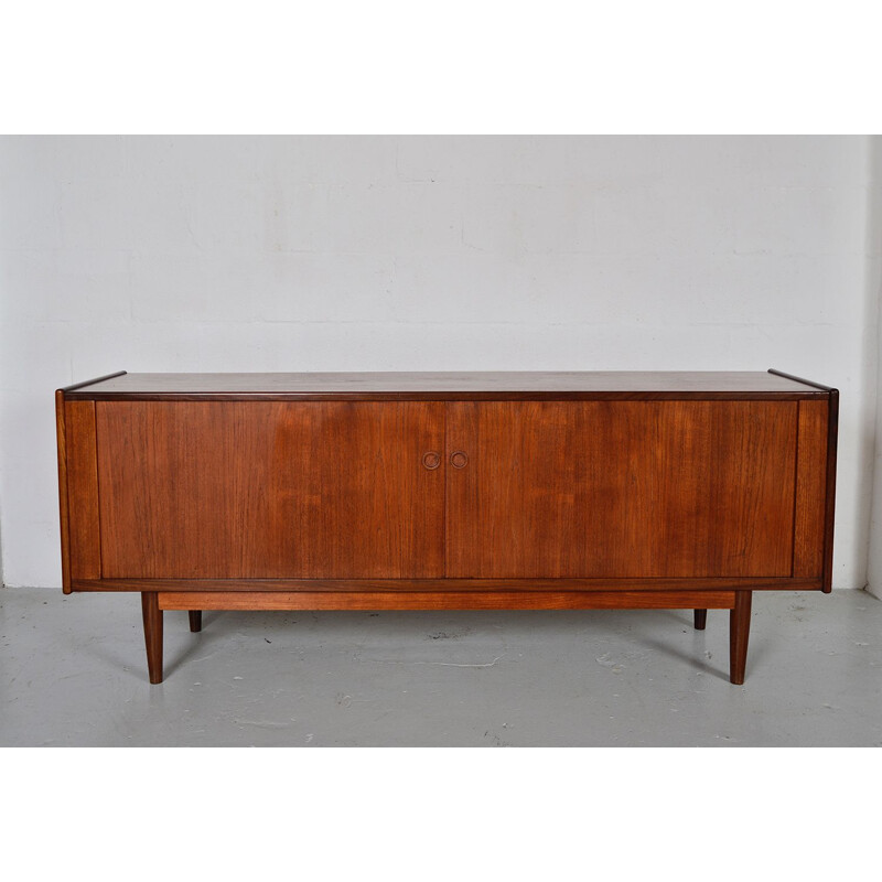 Vintage vrijstaande moderne teakhouten buffetkast Tambour Credenza, Denemarken 1960