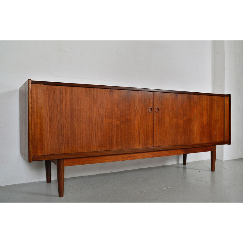 Vintage Modern Teak Tambour Freestanding Sideboard Credenza, Danish 1960s