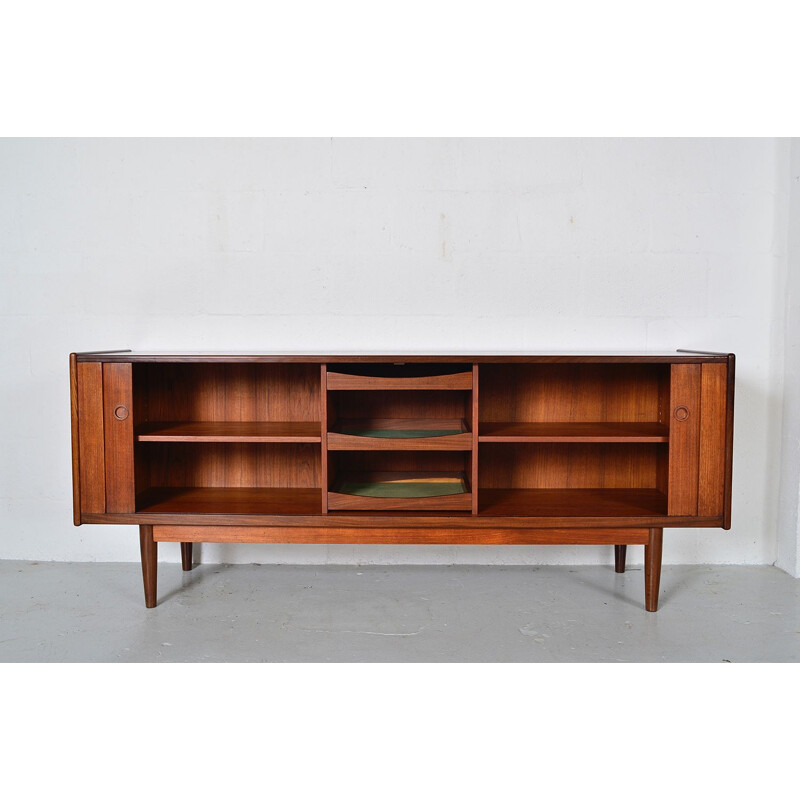 Vintage Modern Teak Tambour Freestanding Sideboard Credenza, Danish 1960s