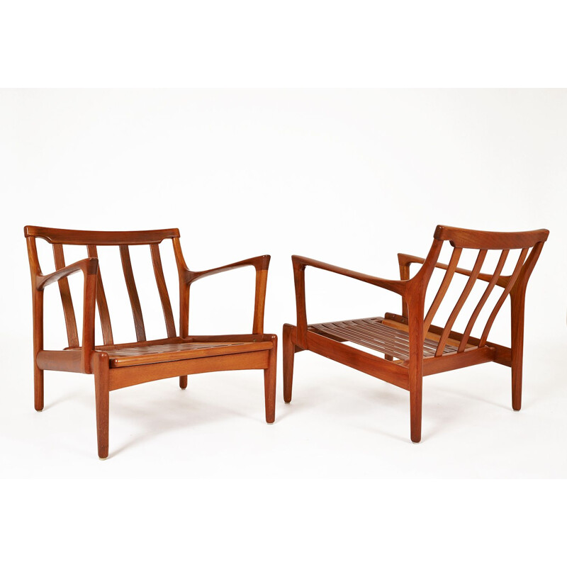 Pair of vintage Teak Lounge Chairs by Bertil Fridhagen for Broderna Andersson, Scandinavian 1950s