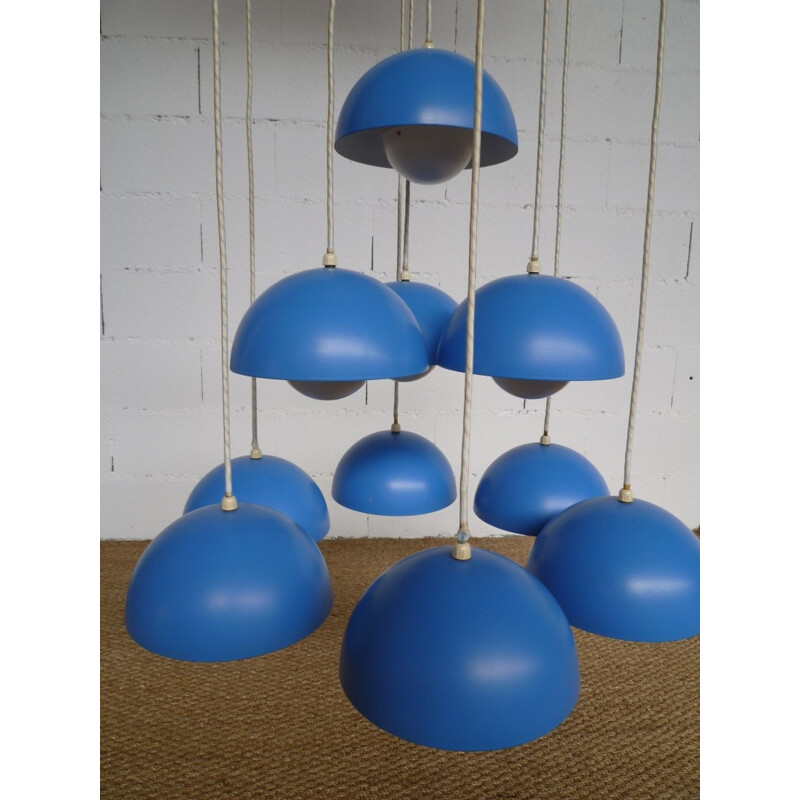 Hanging lamp with 10 blue "Flower-Pots", Verner PANTON - 1970s