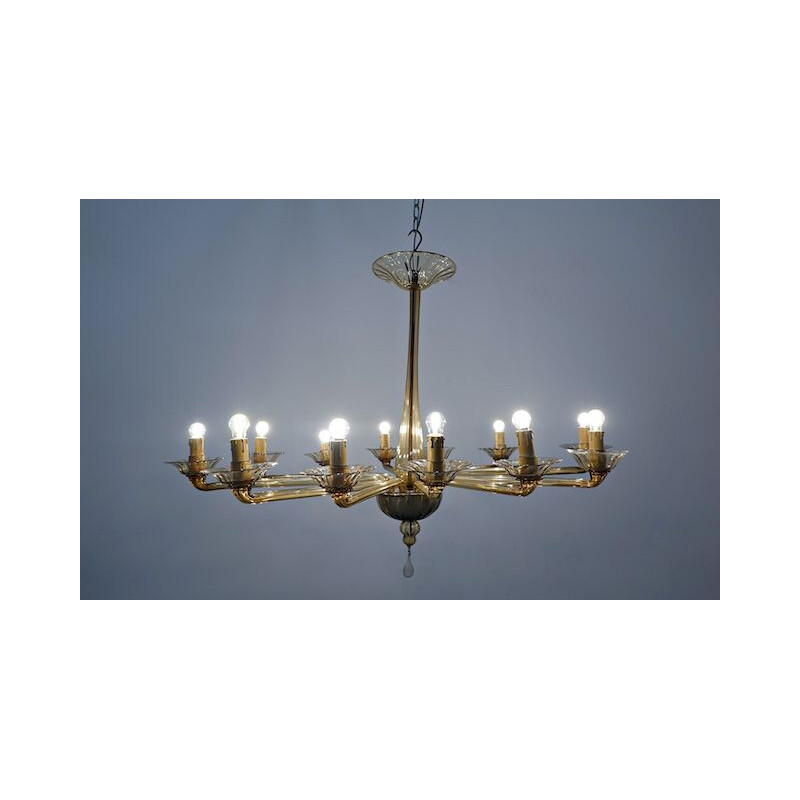 Vintage Murano Glass Chandelier Venini, Italian 1940s