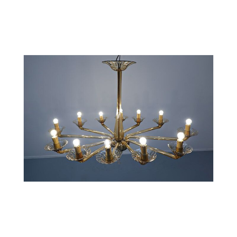 Vintage Murano Glass Chandelier Venini, Italian 1940s