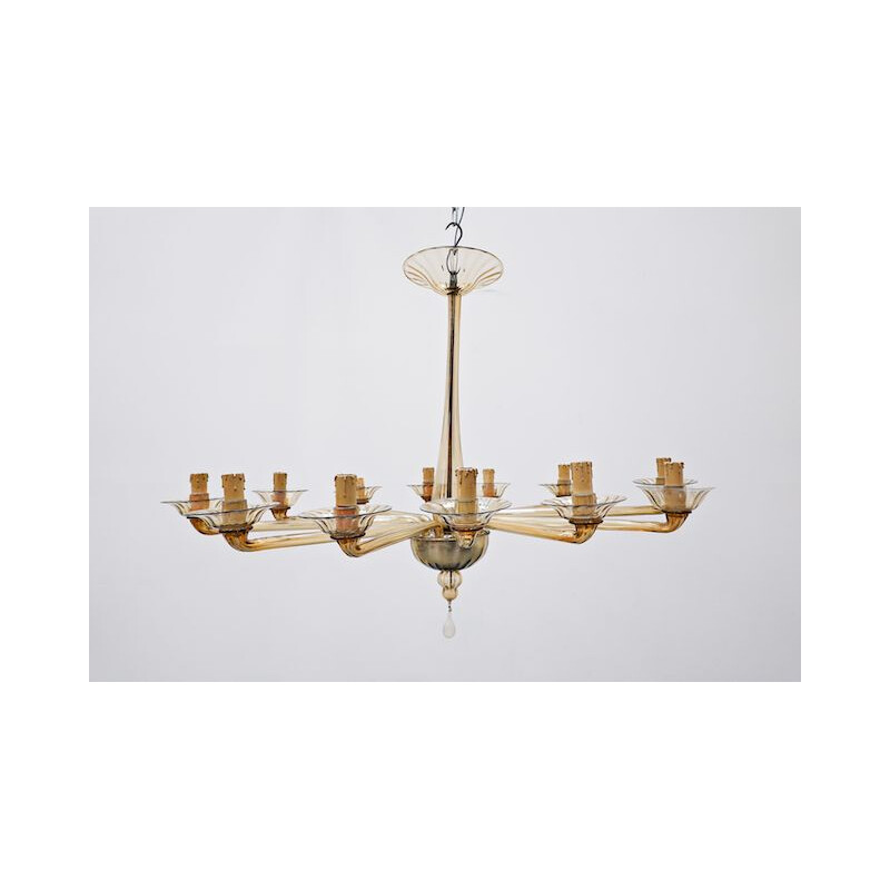 Vintage Murano Glass Chandelier Venini, Italian 1940s