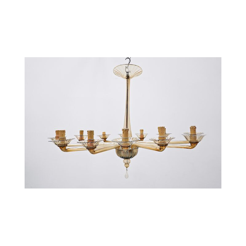 Vintage Murano Glass Chandelier Venini, Italian 1940s