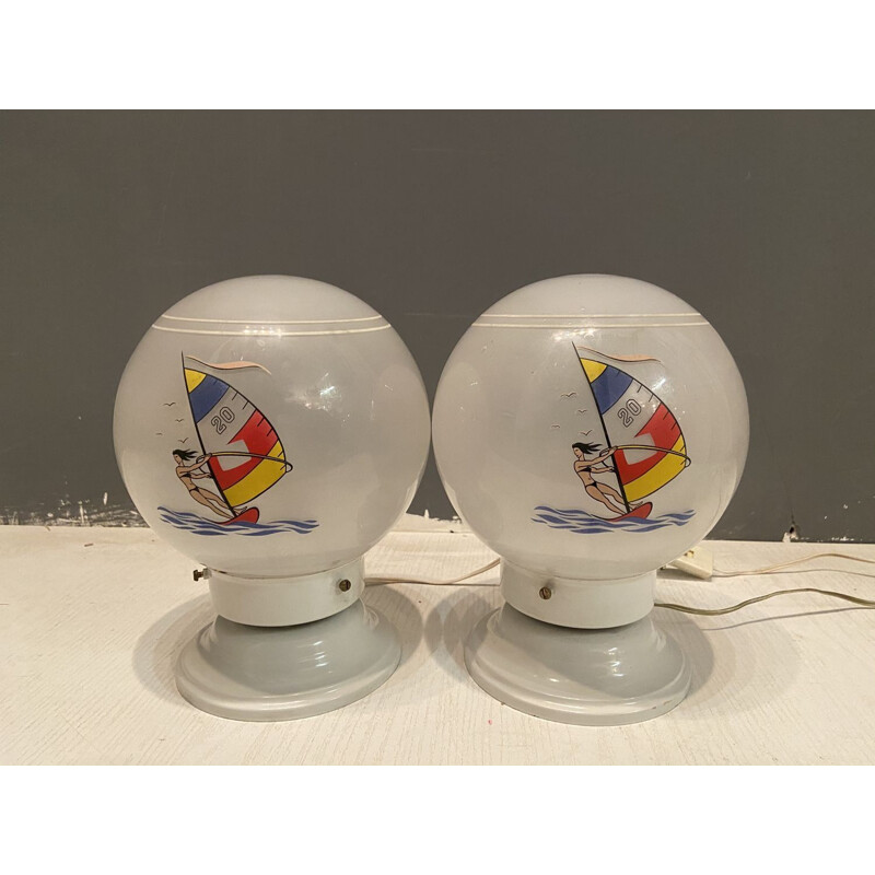 Pair of vintage opal glass table lamps, 1970