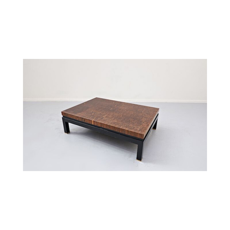 Mesa auxiliar vintage de madera y latón de Jules Wabbes, Bélgica 1960