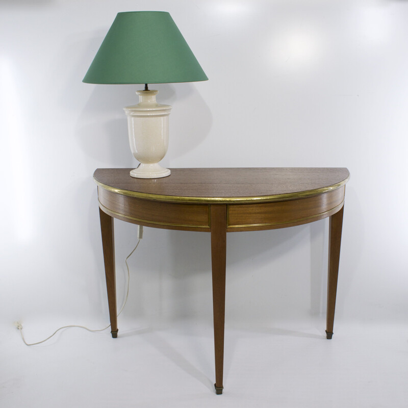 Vintage wood and mahogany half moon art-deco console