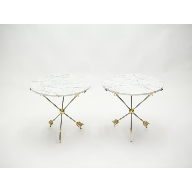 Pareja de mesas neoclásicas vintage con pedestal de mármol de Jansen 1970