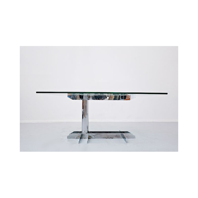 Vintage Steel and Glass Desk Table, Italian 1970s