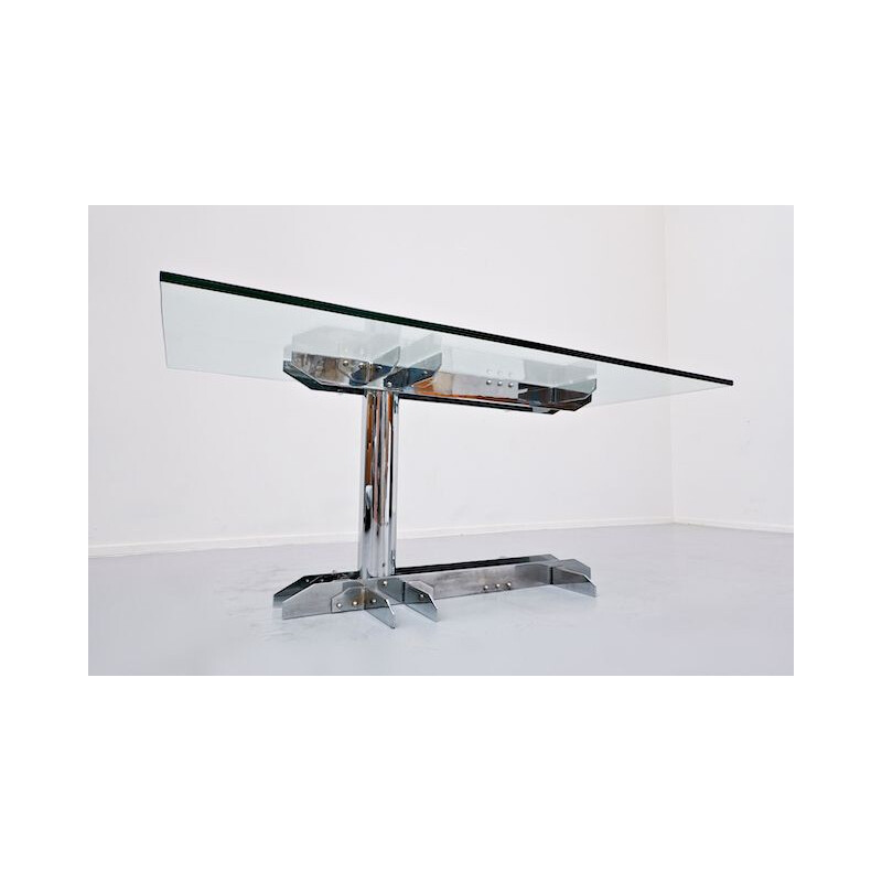 Vintage Steel and Glass Desk Table, Italian 1970s