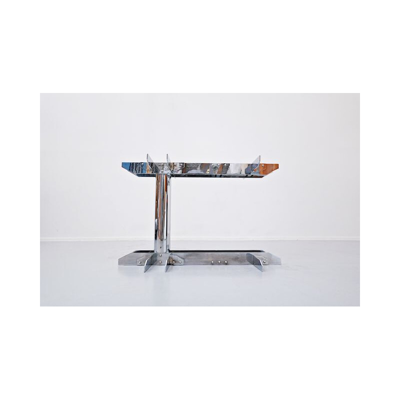 Vintage Steel and Glass Desk Table, Italian 1970s