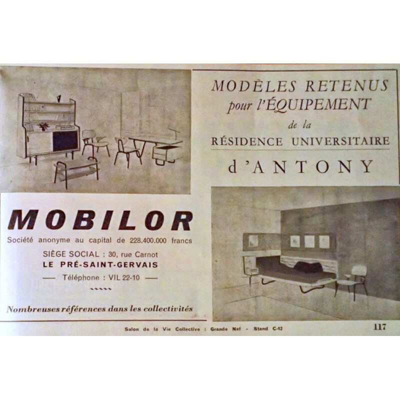 Bureau vintage de Robert Charroy Pour Mobilor Cité Universitaire d'Antony 1955