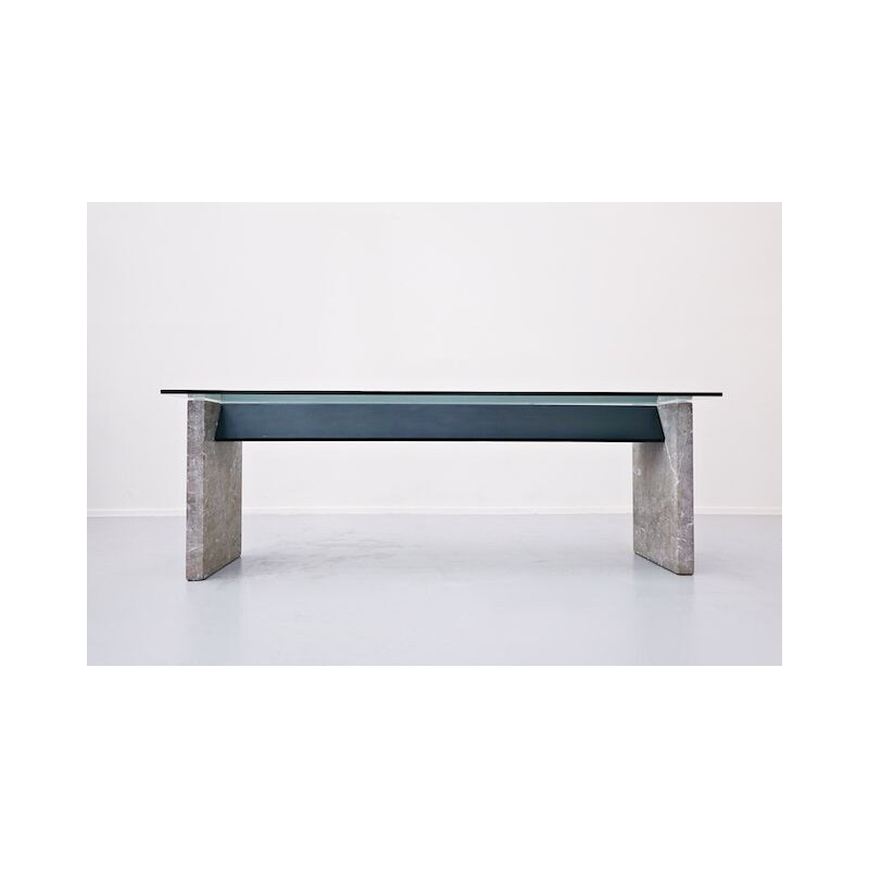 Vintage Marble Steel And Glass Top Dining Table By Lazzotti For Up&Up