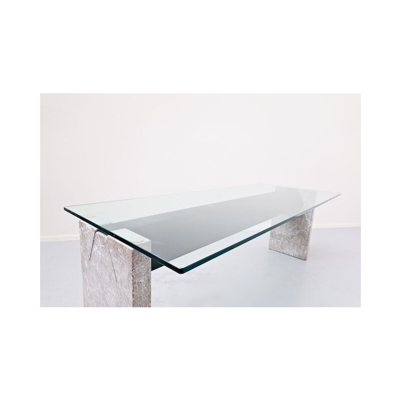 Table vintage en marbre acier et verre par Lazzotti pour Up&Up