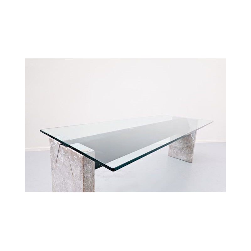 Vintage Marble Steel And Glass Top Dining Table By Lazzotti For Up&Up