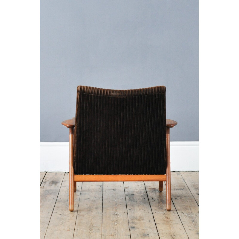 Swedish "Ruster" armchair in oakwood and dark brown fabric, Yngve EKSTRÖM - 1960s