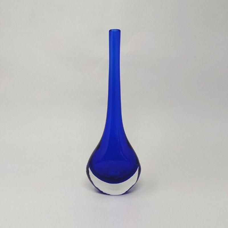 Vase vintage bleu par Flavio Poli pour Seguso 1960