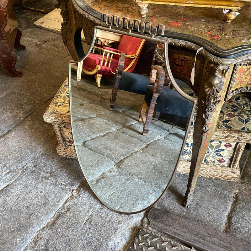 Vintage Modern Brass Wall Mirror, Italy 1950s