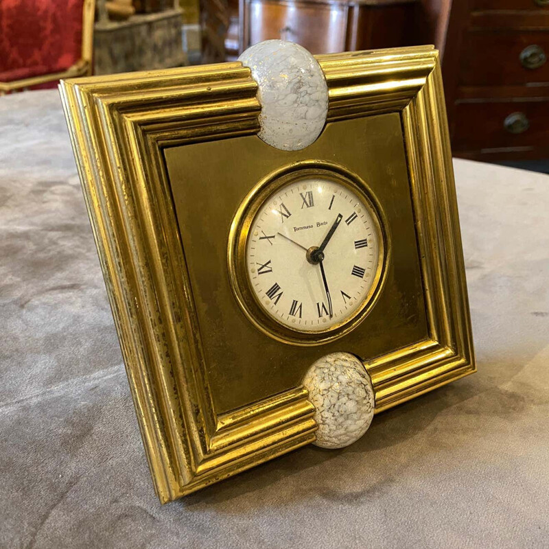 Vintage Modern Brass and Murano Glass Table Clock by Tommaso Barbi, Italy 1970s