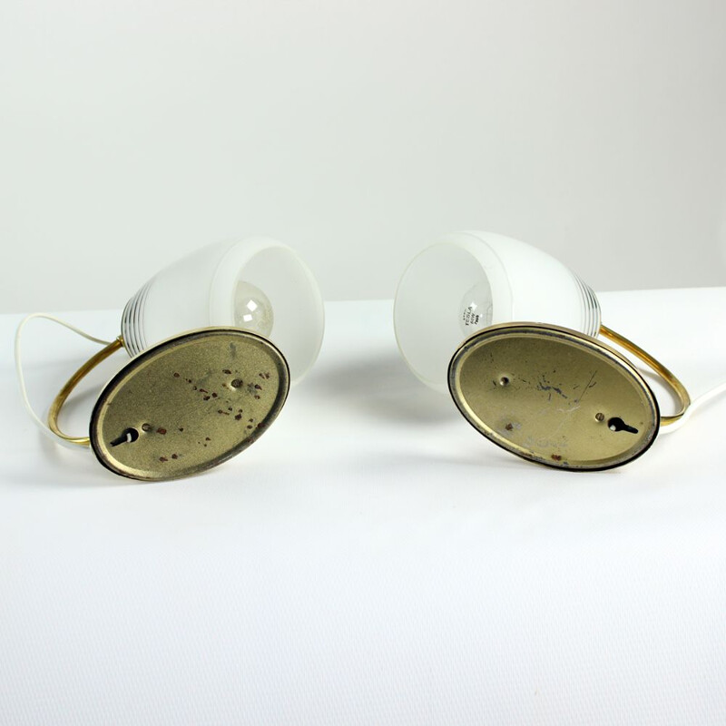 Pair of vintage Bedside Lamps In Brass And Frost Glass Kamenicky Senov, Czechoslovakia 1960s