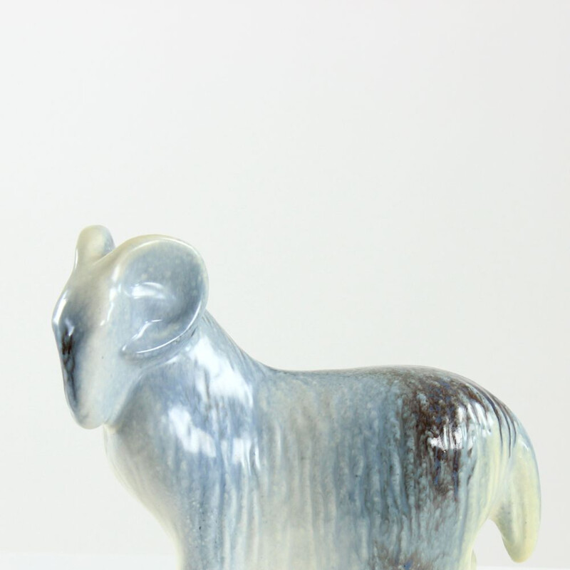 Vintage sculpture of a ram sheep in glazed ceramic, Czechoslovakia 1960